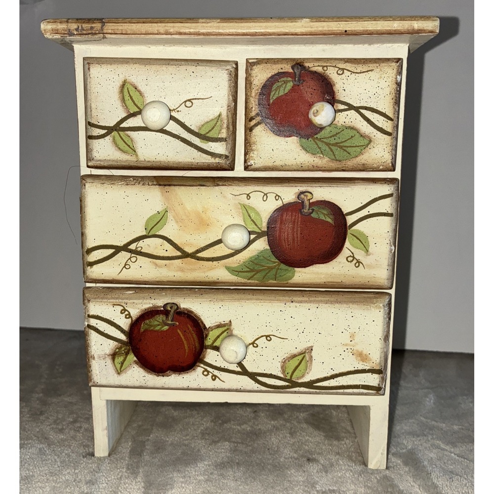 Mini Cabinet 4 Drawer Wooden‎ Painted Dollhouse Jewelry Trinket Rustic Farmhouse